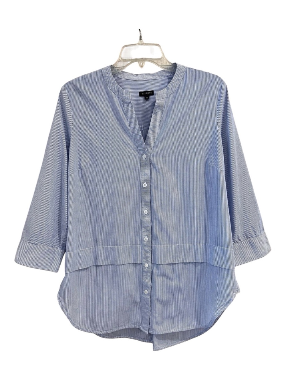 Talbots Light Blue Pinstripe Button-Down Tunic Shirt